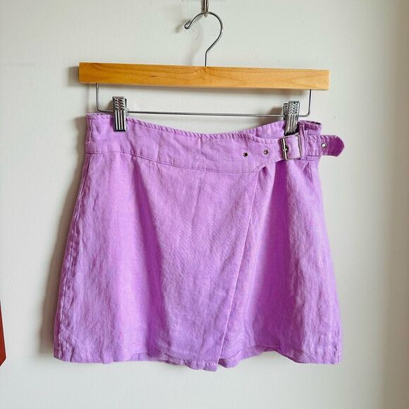 CARMAR Lavender Linen Mini Skirt with Belted Waist – Size Small - Picture 2 of 8